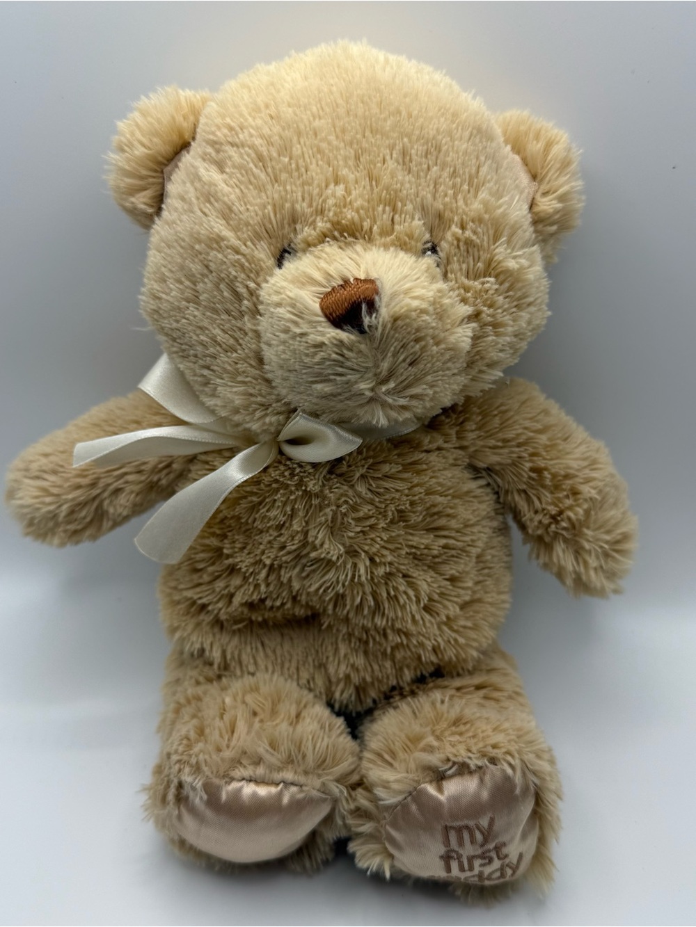 Baby Gund My First Teddy Tan With Cream Bow Bear Cuddle Toy (GUND-04)